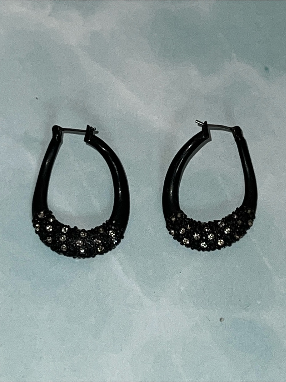 Matte Black Crystal Hoop Earrings - Women's Jewelry